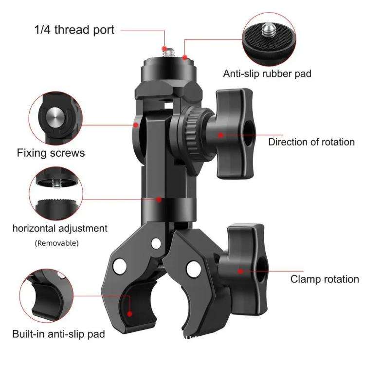 Camera Clip Motorcycle Bicycle Handlebar Crab Clamp For Sports Camera, With Adapter