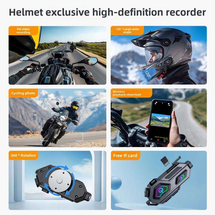 C8Max Motorcycle Intercom Video Helmet Bluetooth Headset HD Video Recorder, Soft Mic, Hard Mic, S...