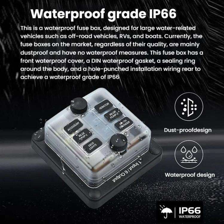 6-Way Waterproof Fuse Box With LED Indicator And Sticker, ZH-1704A1