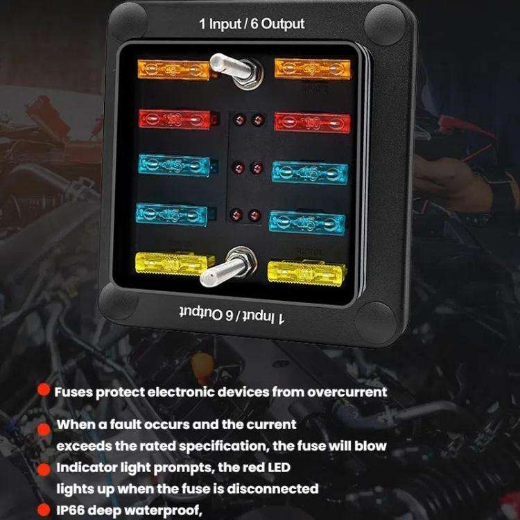 6-Way Waterproof Fuse Box With LED Indicator And Sticker, ZH-1704A1