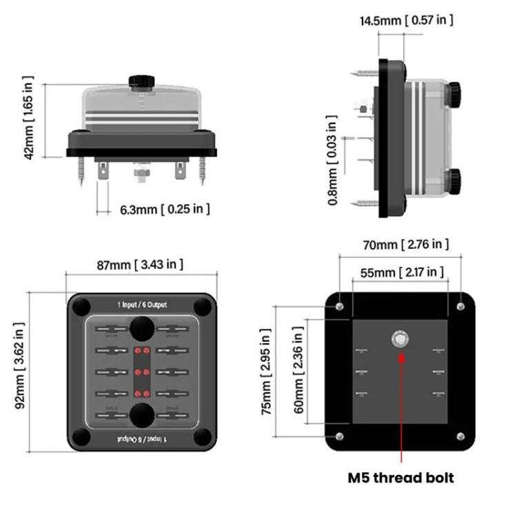 6-Way Waterproof Fuse Box With LED Indicator And Sticker, ZH-1704A1