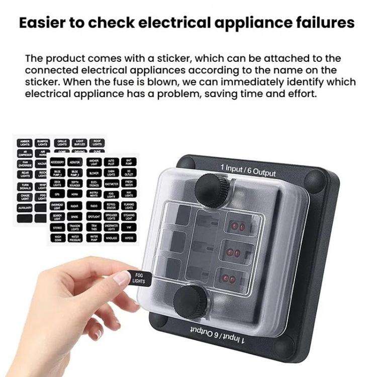 6-Way Waterproof Fuse Box With LED Indicator And Sticker, ZH-1704A1