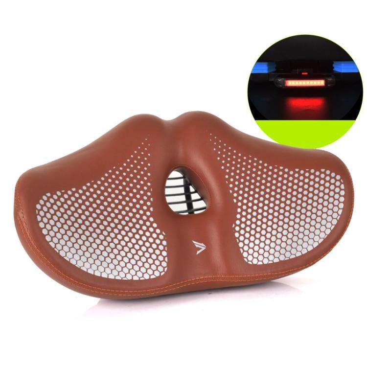 FMFXTRA Thickened Bicycle Saddle Mountain Bike Shaped Saddle, Black, Brown, Black+Tail Light, Bro...