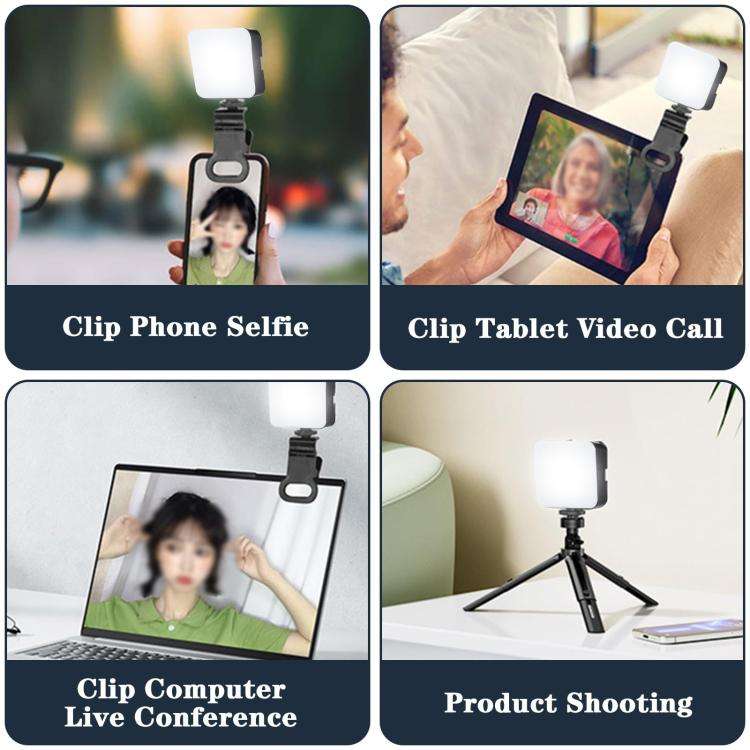 Selfie Fill Light 3 Color Temperature Clip On Lamp with PTZ & Tripod Kit, Battery Type, Rechargea...