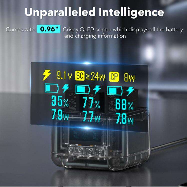 For GoPro HERO13 Black Super Fast Charger Dock Battery Charging Station With OLED Screen Display