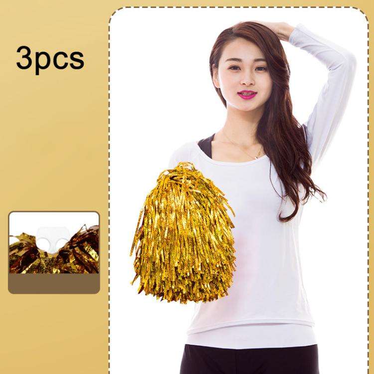 3pcs Shining Metallic Foil Cheerleader Pompoms With Finger Ring Cheerleading Hand Shake Flower Ba...
