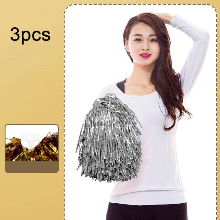 3pcs Shining Metallic Foil Cheerleader Pompoms With Finger Ring Cheerleading Hand Shake Flower Ba...