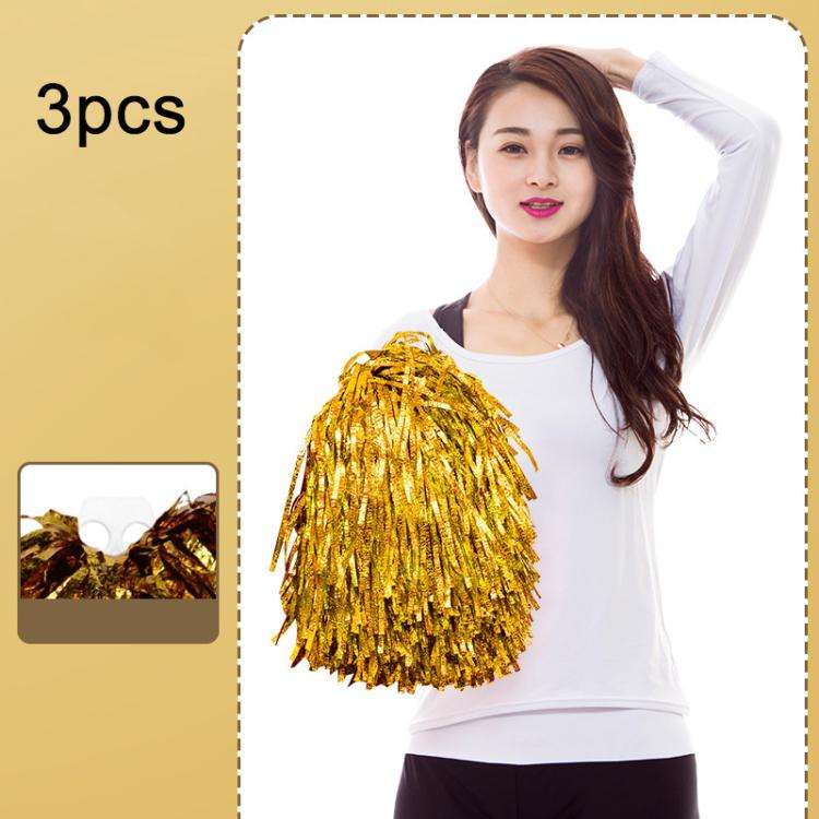 3pcs Shining Metallic Foil Cheerleader Pompoms With Finger Ring Cheerleading Hand Shake Flower Ba...