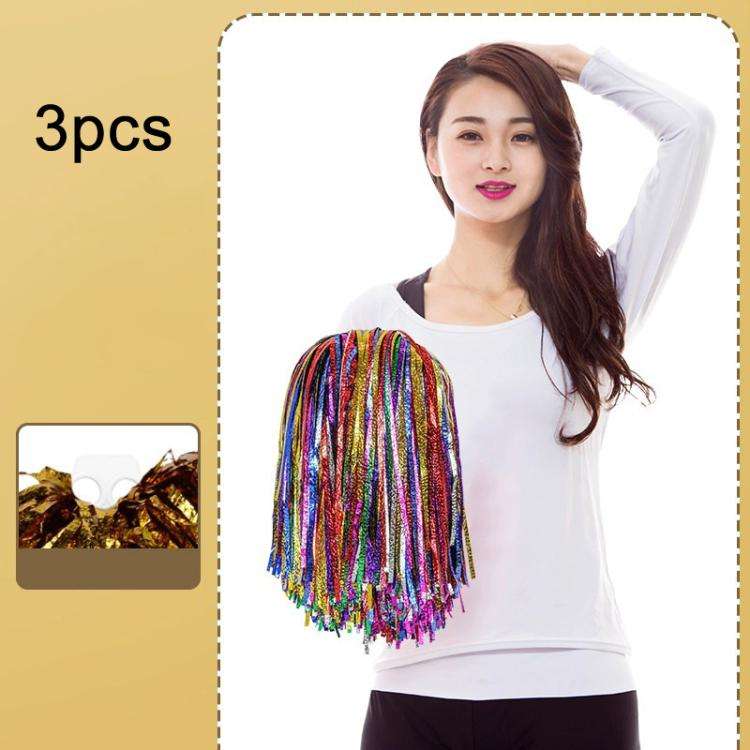 3pcs Shining Metallic Foil Cheerleader Pompoms With Finger Ring Cheerleading Hand Shake Flower Ba...