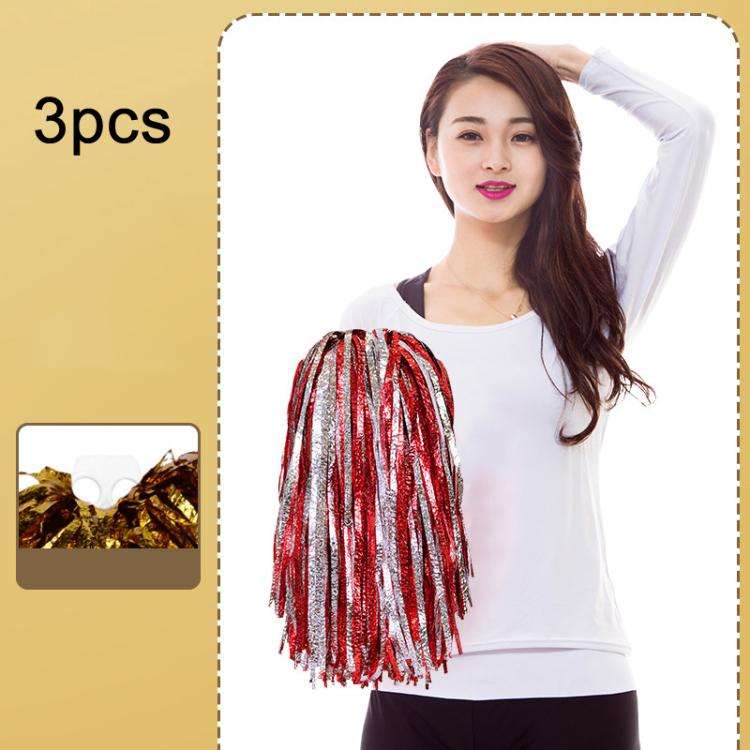 3pcs Shining Metallic Foil Cheerleader Pompoms With Finger Ring Cheerleading Hand Shake Flower Ba...