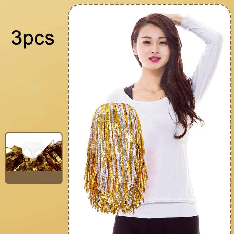 3pcs Shining Metallic Foil Cheerleader Pompoms With Finger Ring Cheerleading Hand Shake Flower Ba...