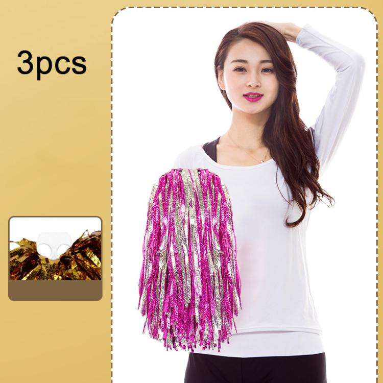 3pcs Shining Metallic Foil Cheerleader Pompoms With Finger Ring Cheerleading Hand Shake Flower Ba...