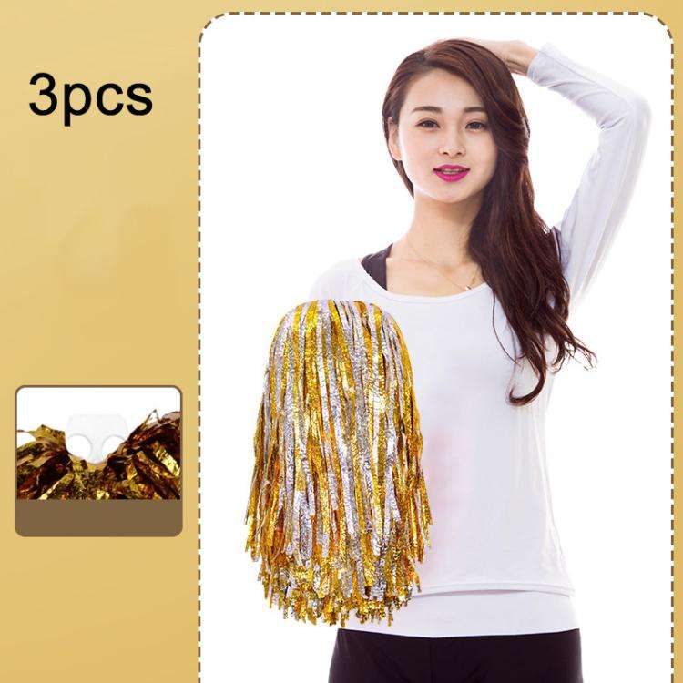 3pcs Shining Metallic Foil Cheerleader Pompoms With Finger Ring Cheerleading Hand Shake Flower Ba...