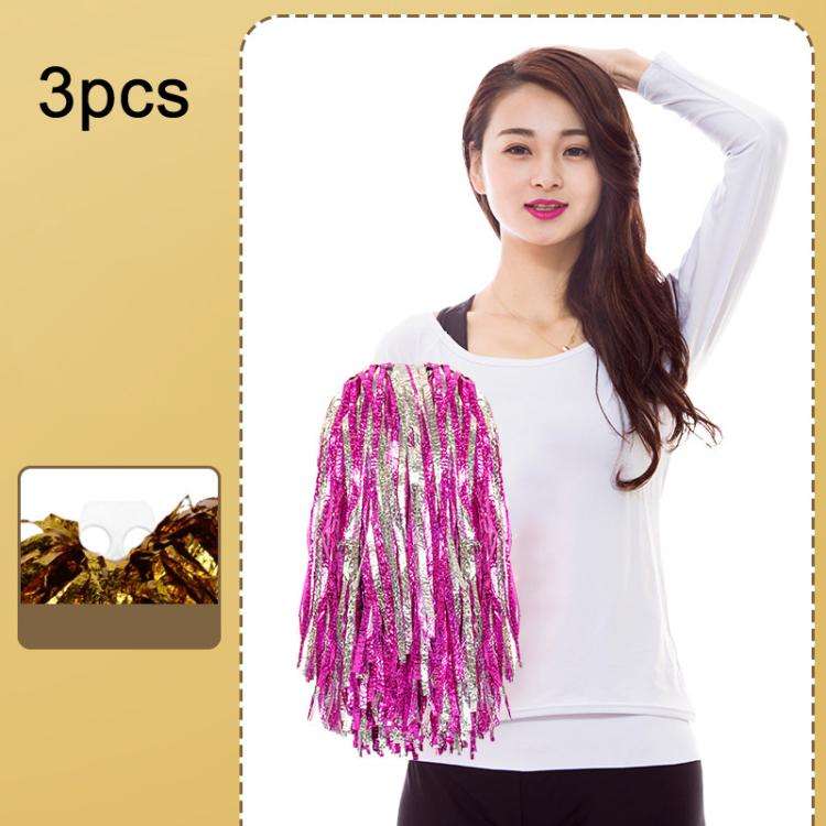 3pcs Shining Metallic Foil Cheerleader Pompoms With Finger Ring Cheerleading Hand Shake Flower Ba...