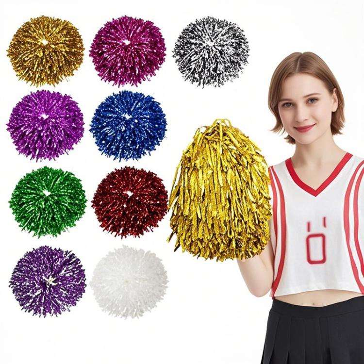3pcs Shining Metallic Foil Cheerleader Pompoms With Finger Ring Cheerleading Hand Shake Flower Ba...