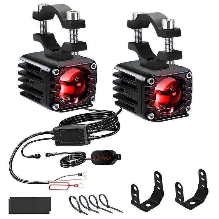 40W Motorcycle Wired Switch Integrated Waterproof Demon Eye Spotlight, Red Light