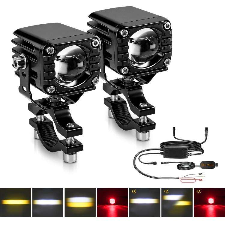 40W Motorcycle Wired Switch Integrated Waterproof Demon Eye Spotlight, Red Light