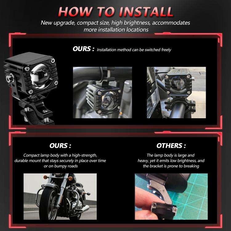 40W Motorcycle Wired Switch Integrated Waterproof Demon Eye Spotlight, Red Light