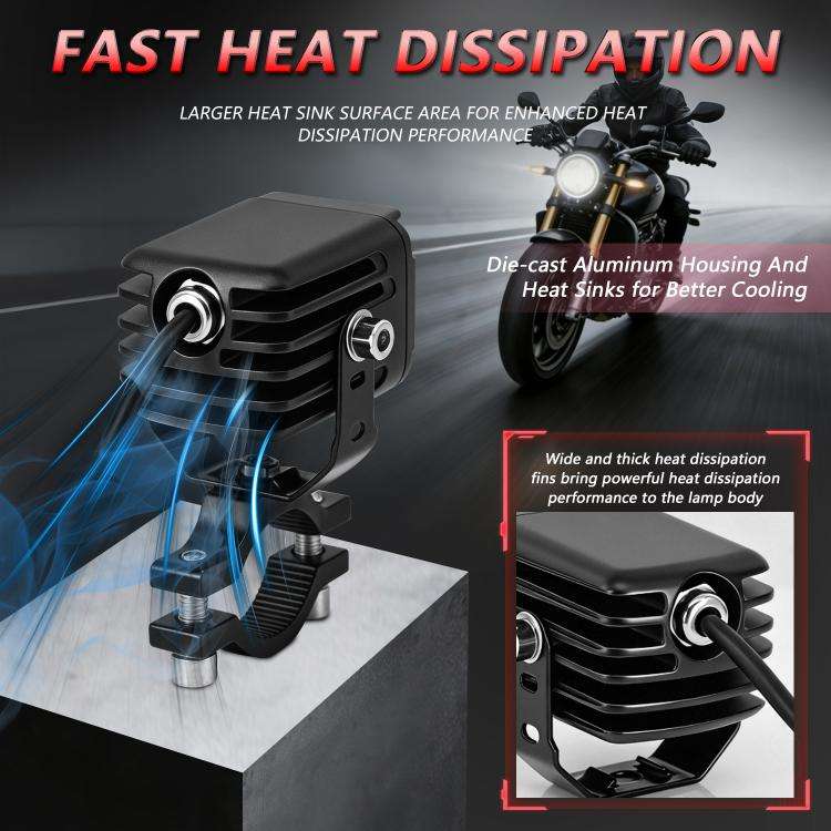 40W Motorcycle Wired Switch Integrated Waterproof Demon Eye Spotlight, Red Light