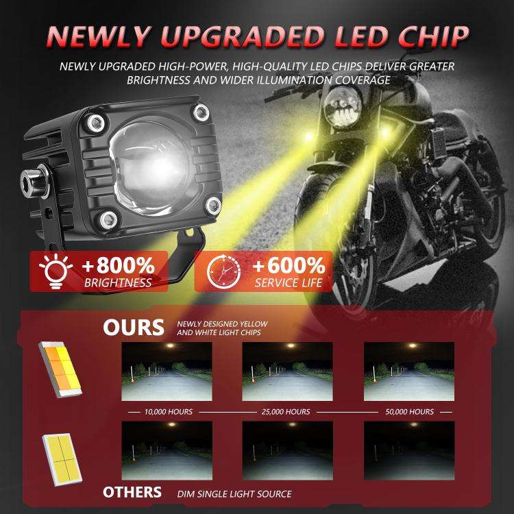 40W Motorcycle Wired Switch Integrated Waterproof Demon Eye Spotlight, Red Light