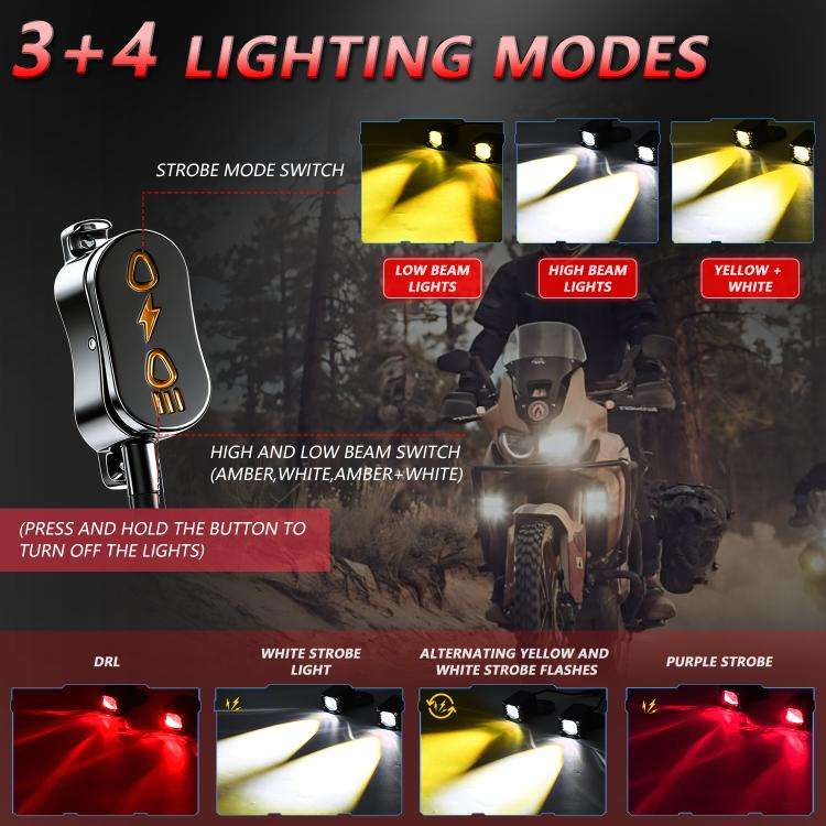 40W Motorcycle Wired Switch Integrated Waterproof Demon Eye Spotlight, Red Light