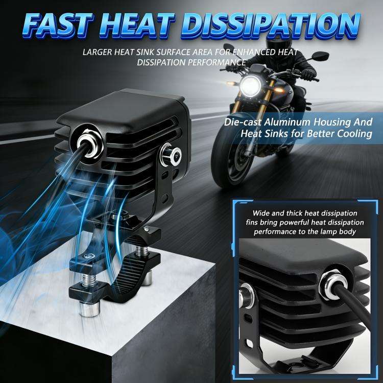 40W Motorcycle Wired Switch Integrated Waterproof Demon Eye Spotlight, Blue Light