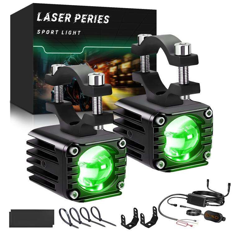 40W Motorcycle Wired Switch Integrated Waterproof Demon Eye Spotlight, Green Light