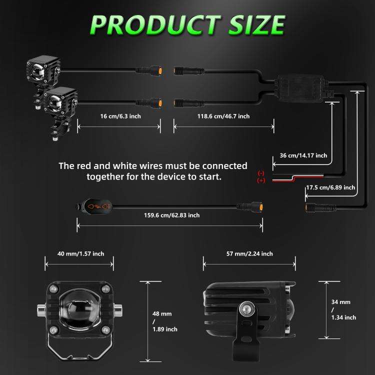 40W Motorcycle Wired Switch Integrated Waterproof Demon Eye Spotlight, Green Light