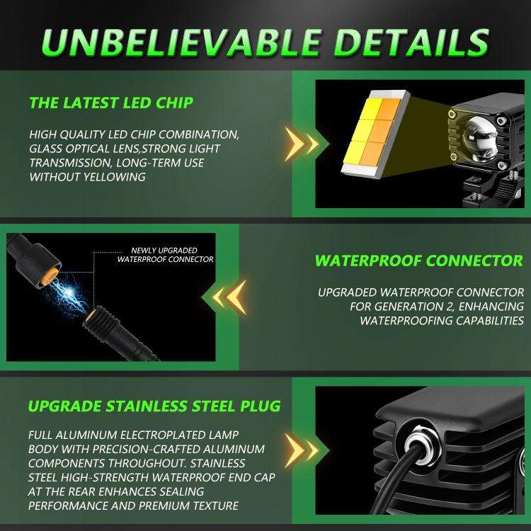 40W Motorcycle Wired Switch Integrated Waterproof Demon Eye Spotlight, Green Light
