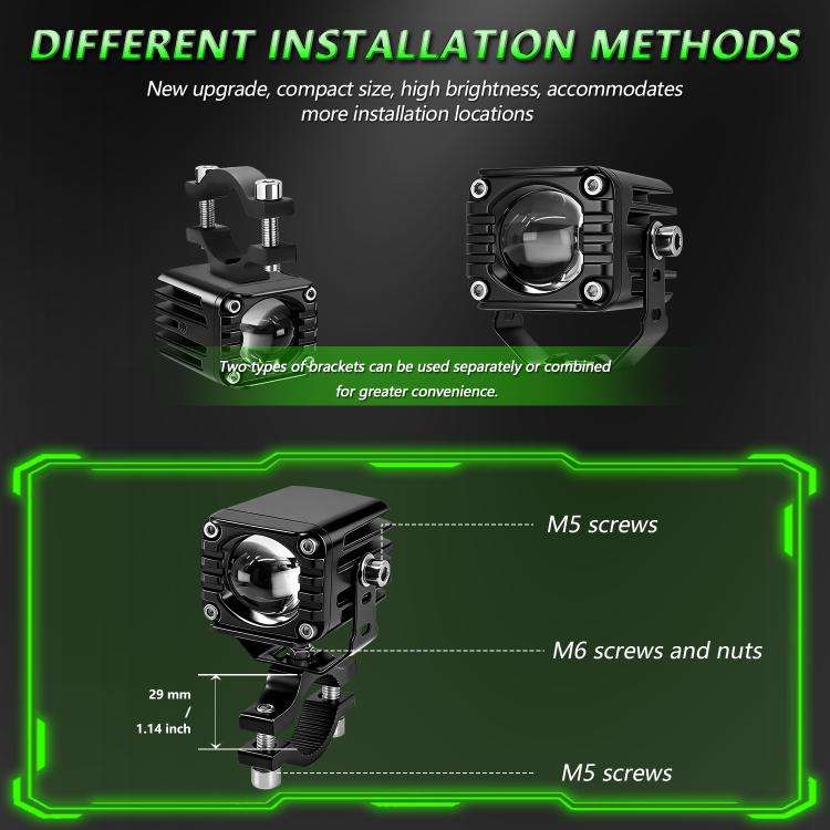40W Motorcycle Wired Switch Integrated Waterproof Demon Eye Spotlight, Green Light