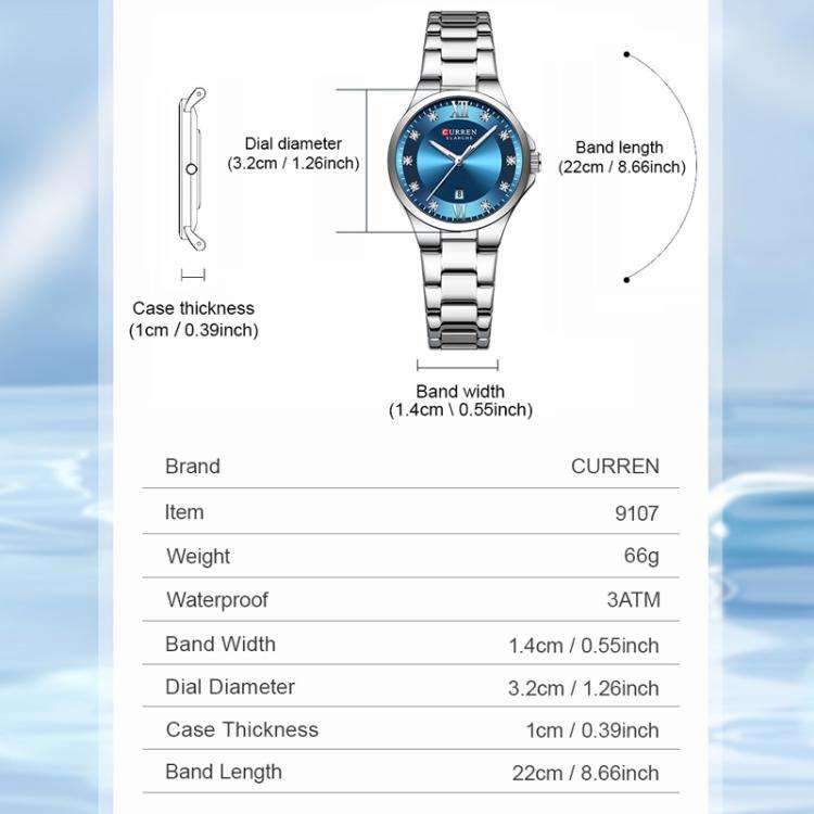 Curren Casual Steel Strap Ladies Calendar Watch