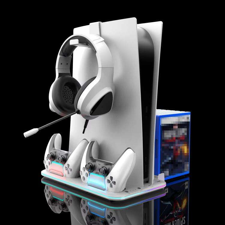 For PS5 Slim / Pro Multi-functional Cooling Stand with Controller Charging Station & Game Disc St...