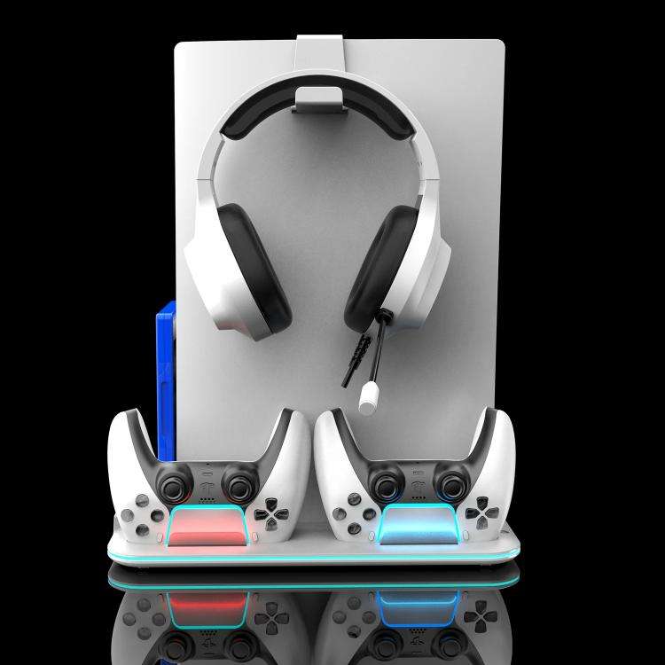 For PS5 Slim / Pro Multi-functional Cooling Stand with Controller Charging Station & Game Disc St...