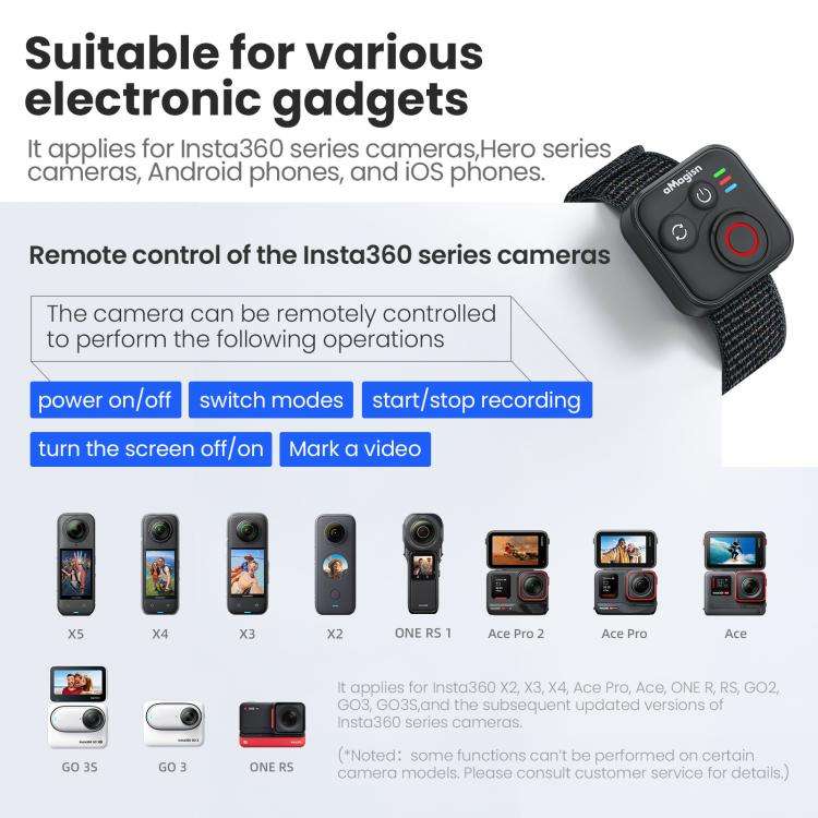 aMagisn Wireless Bluetooth Remote Control for Insta360, GoPro Hero Cameras & Smartphones - 50m Lo...