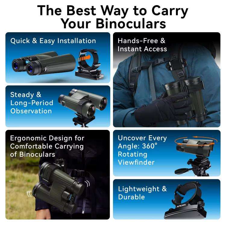 APEXEL BinoClamp Pro Quick-Release Binocular Mount Kit 360-degree Swivel Aluminum Binocular Holde...