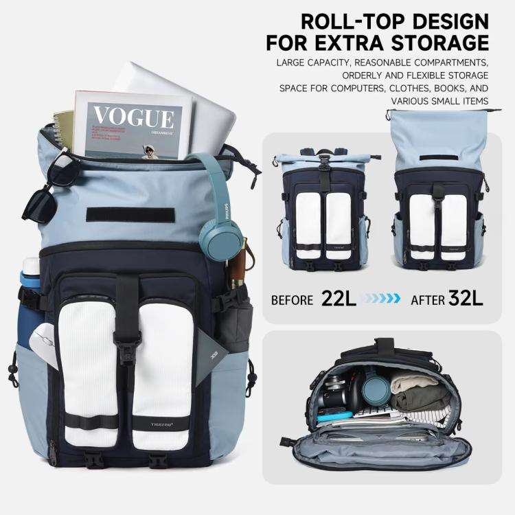 Tigernu Unisex Waterproof Travel Backpack Roll-Top Expandable Design with 15.6-inch Laptop & Tabl...