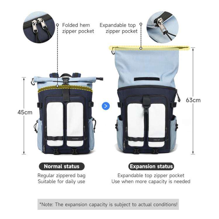 Tigernu Unisex Waterproof Travel Backpack Roll-Top Expandable Design with 15.6-inch Laptop & Tabl...