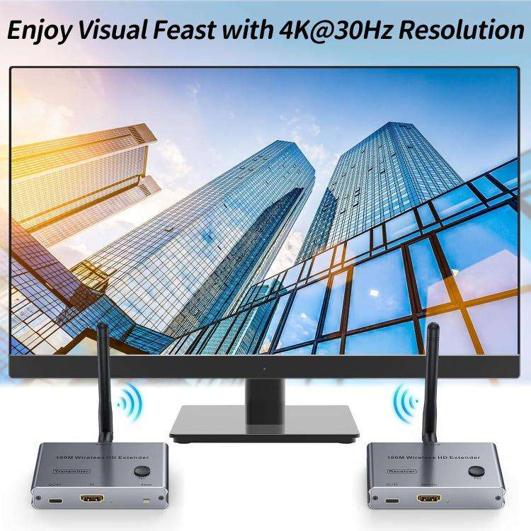 2 In 1 4K 30Hz Wireless HDMI Extender 100m Point To Point HD Video Transmitter, Transmitter+Recei...
