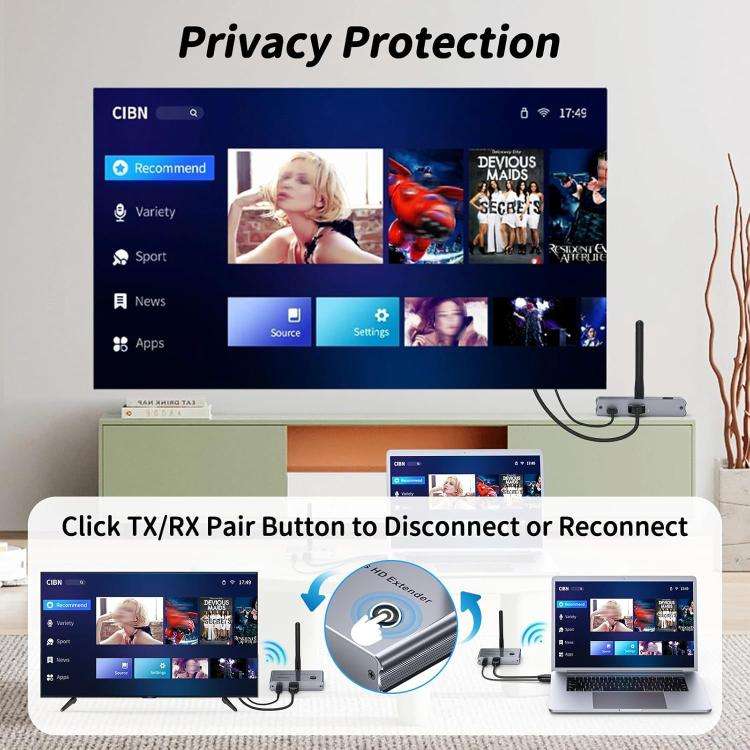 2 In 1 4K 30Hz Wireless HDMI Extender 100m Point To Point HD Video Transmitter, Transmitter+Recei...