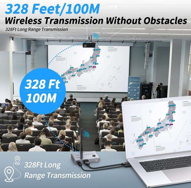2 In 1 4K 30Hz Wireless HDMI Extender 100m Point To Point HD Video Transmitter, Transmitter+Recei...