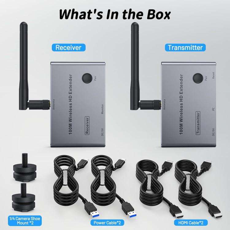2 In 1 4K 30Hz Wireless HDMI Extender 100m Point To Point HD Video Transmitter, Transmitter+Recei...