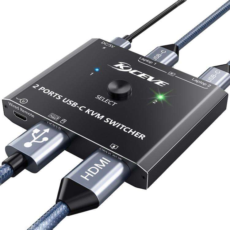 KCEVE KC-C201H 2 Type-C Input 1 Output KVM Switch Support 4K 60Hz, KC-C201H