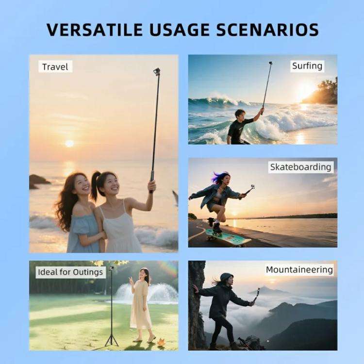 Extendable Selfie Stick Tripod For Action Cameras One-Button Quick Setup Monopod With Wide-Angle ...