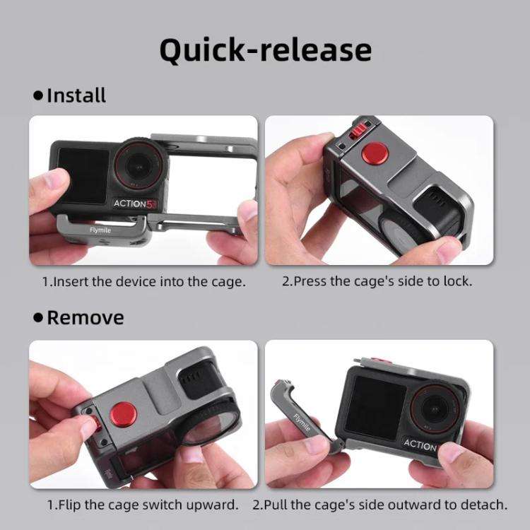 For DJI Osmo Action 5 Pro/4/3 Flymile Metal Protective Cage with Cold Shoe Mount, AC5011 Cage
