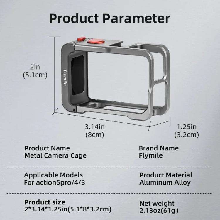 For DJI Osmo Action 5 Pro/4/3 Flymile Metal Protective Cage with Cold Shoe Mount, AC5011 Cage
