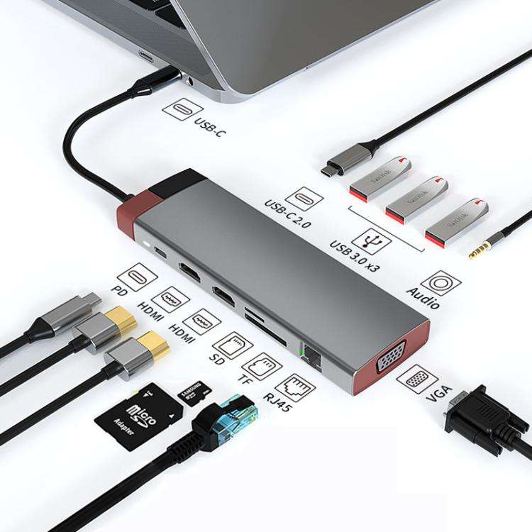 Metal Type-C Docking Station USB HUB Computer Multi Functional Expansion Dock, BS6A, BS10A, BS12A