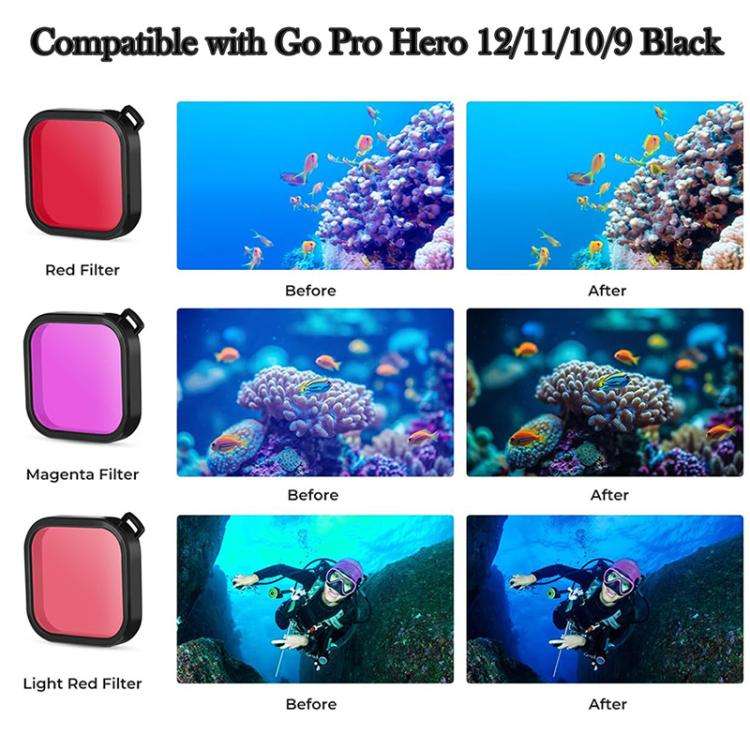 Waterproof Case Filter Dive Accessory Kit For GoPro HERO12 Black /11 Black /10 Black/9 Black, For...