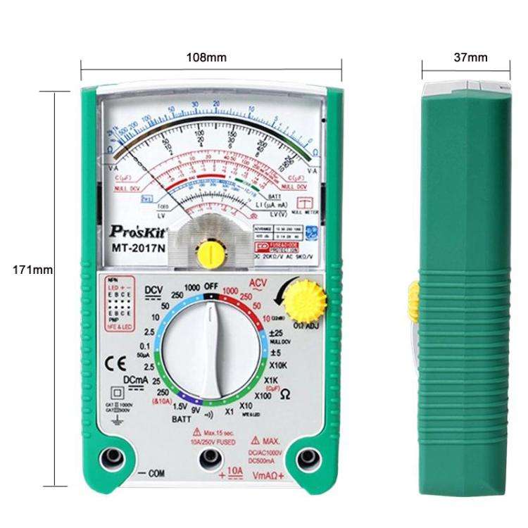 Analog Multimeter 26 Range Misoperation-Proof Burn-Proof Electrical Meter, ProsKit MT-2017N