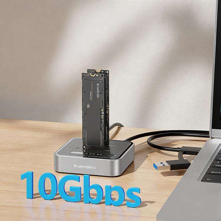Blueendless SD08A M.2 NVMe SSD Docking Station Dual-Bay USB 3.2 Gen2 10Gbps External Drive Enclos...