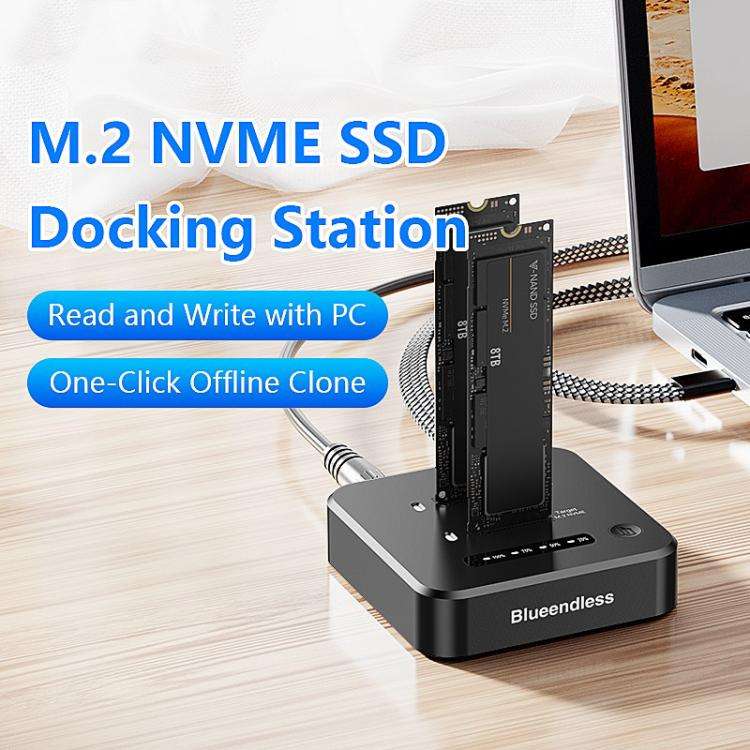 Blueendless SD08A M.2 NVMe SSD Docking Station Dual-Bay USB 3.2 Gen2 10Gbps External Drive Enclos...